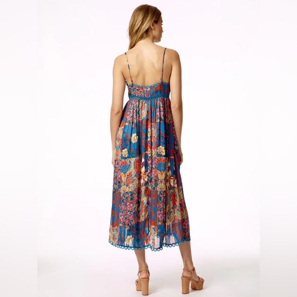 STELLAH NY FLORAL PATCH CAMI MIDI DRESS SIZE XS BOHO CHIC DATE FEMININE - Picture 2 of 13